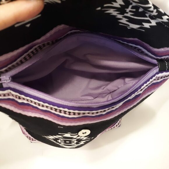 New Clutch travel make-up bag Wristlet cosmetics Southwestern Purple Black Aztec - Picture 8 of 10
